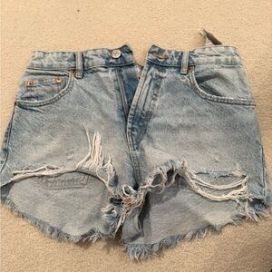 Zara Light Blue Ripped Jean Shorts